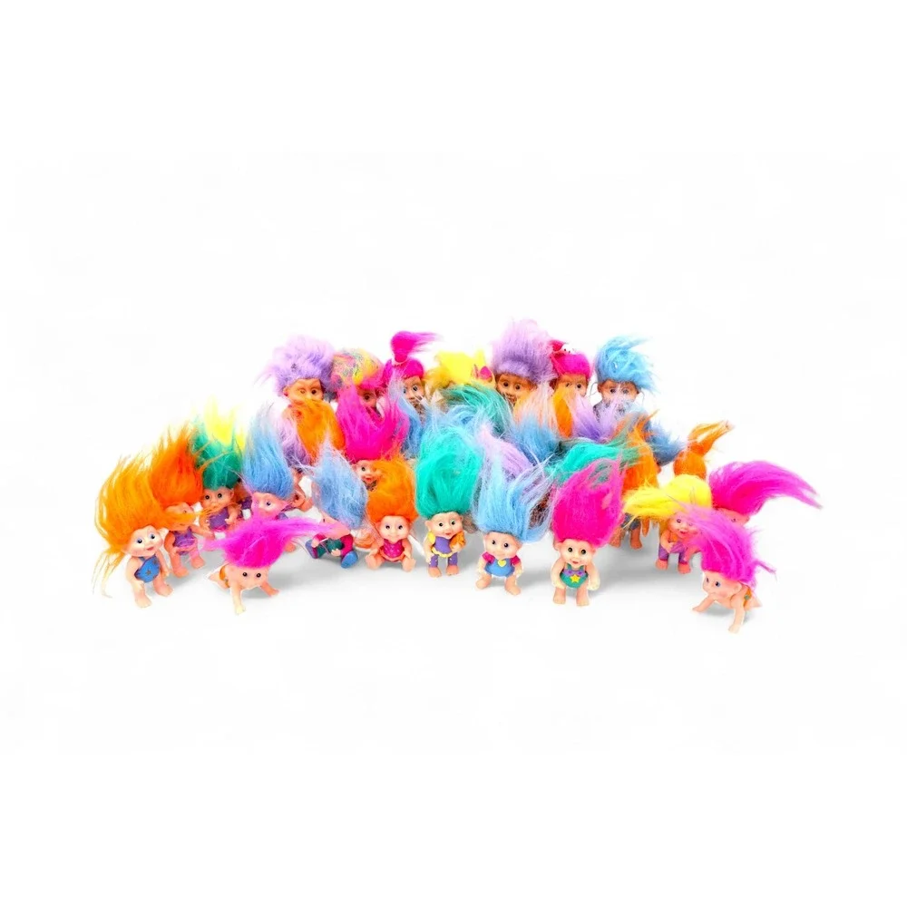Lot of 25 Small Troll Dolls with Brightly Colored Hair Toy Figurines for‎ Kids